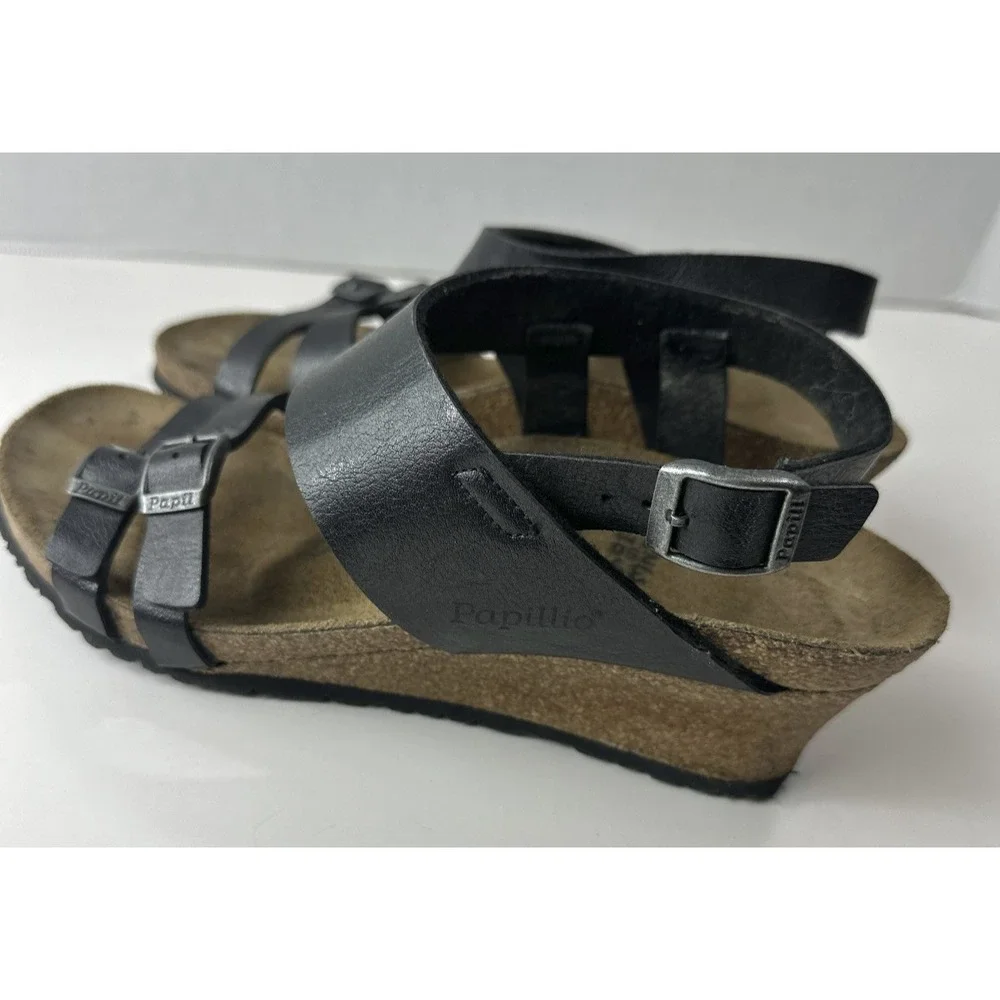 Birkenstock Papillio Ellen Wedge Sandals Women's 39 US 8 - 8.5 Black Strappy - Picture 9 of 12